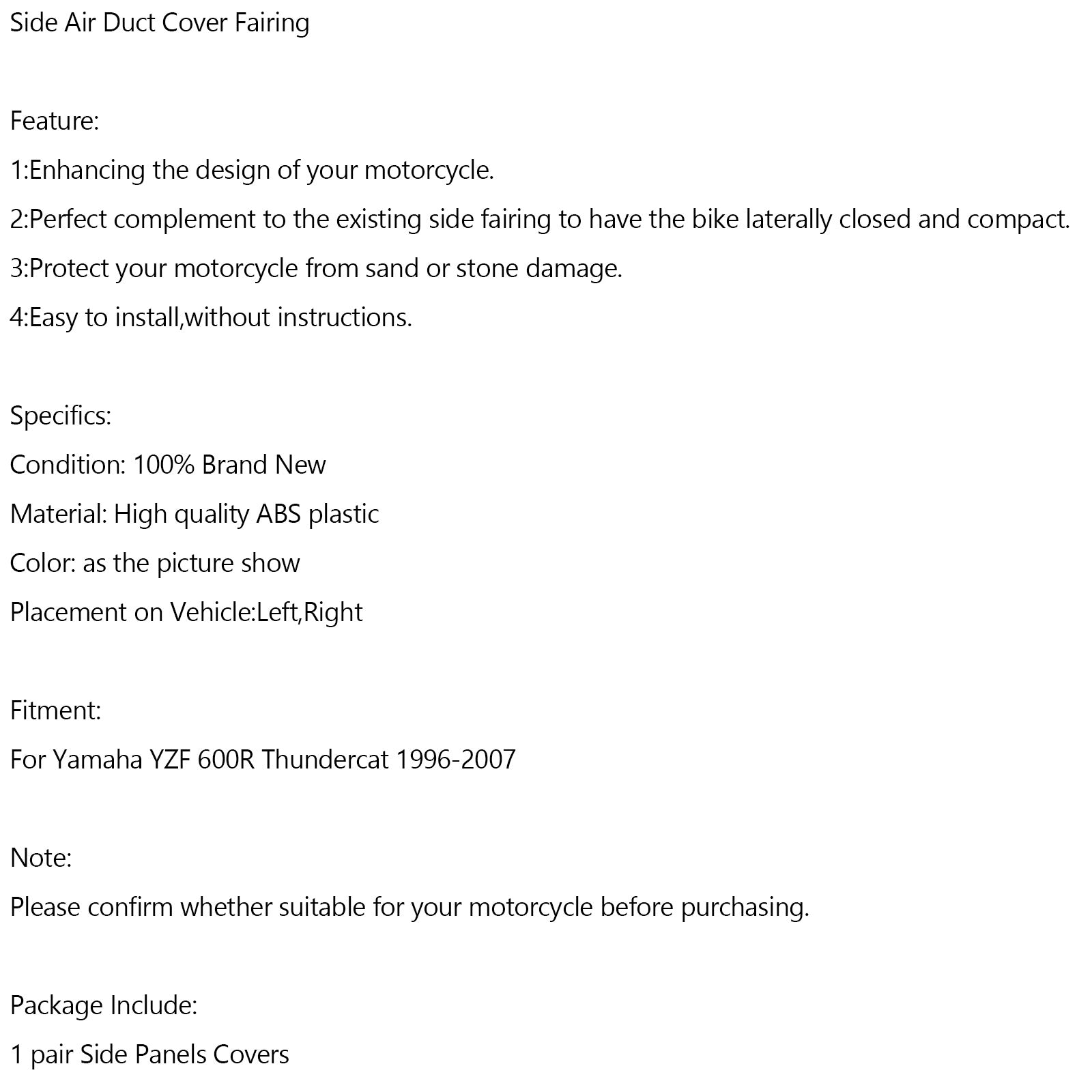 Panel obálky bočního vzduchového potrubí pro Yamaha Yzf600 R Thundercat 1996-2007