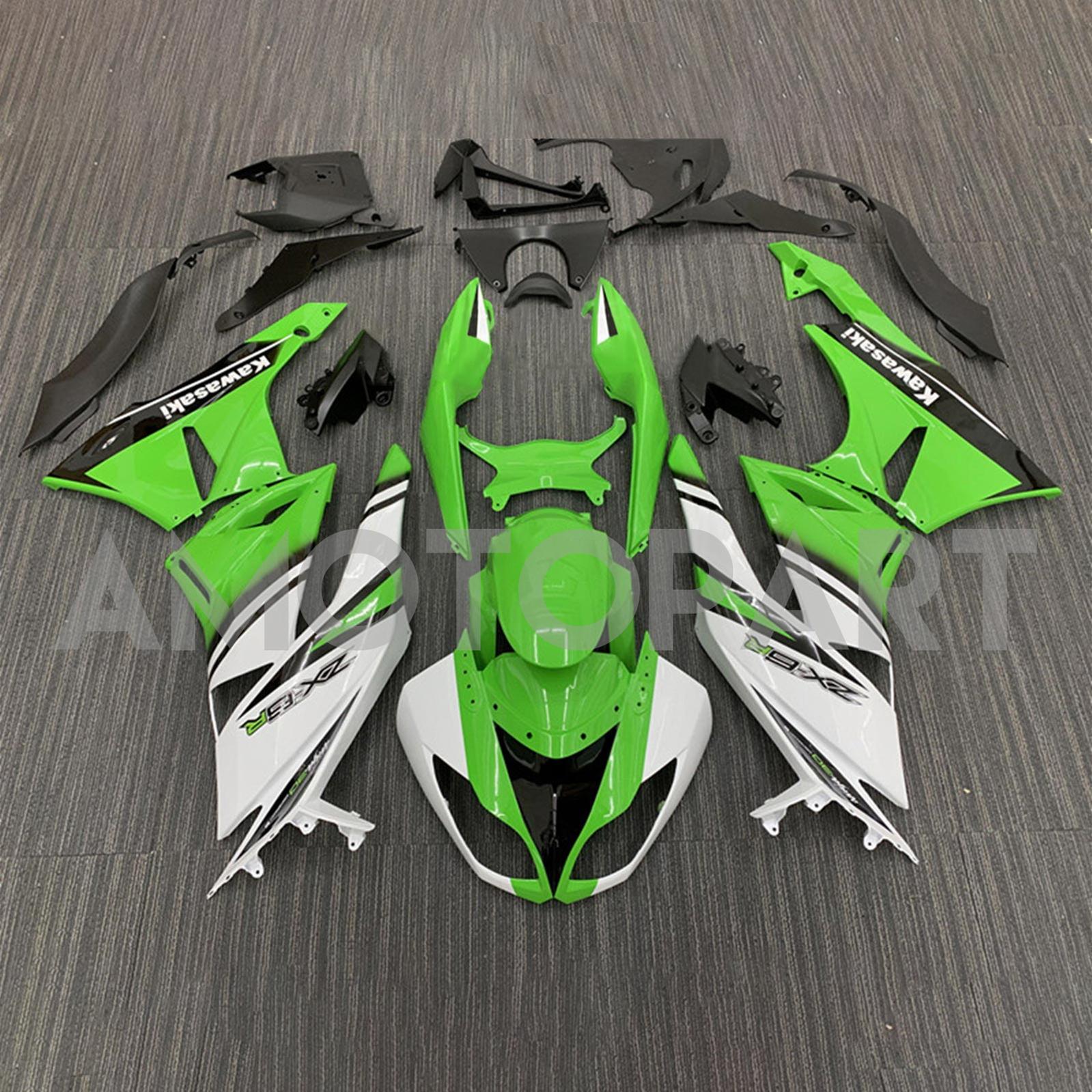 Amotopart Kawasaki 2009–2012 ZX6R 636 Grün&Weißes Style2-Verkleidungskit