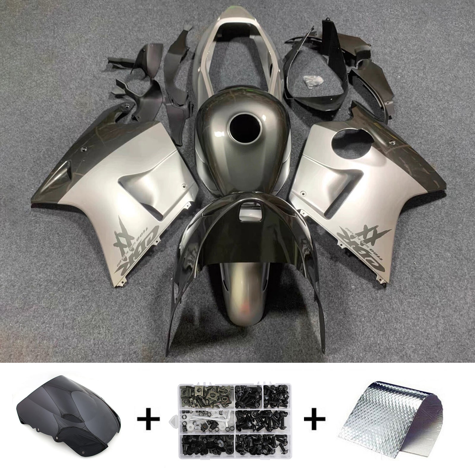 Amotopart 1996-2007 Honda CBR1100XX SuperBlackBird Black/Silver Fairing Kit