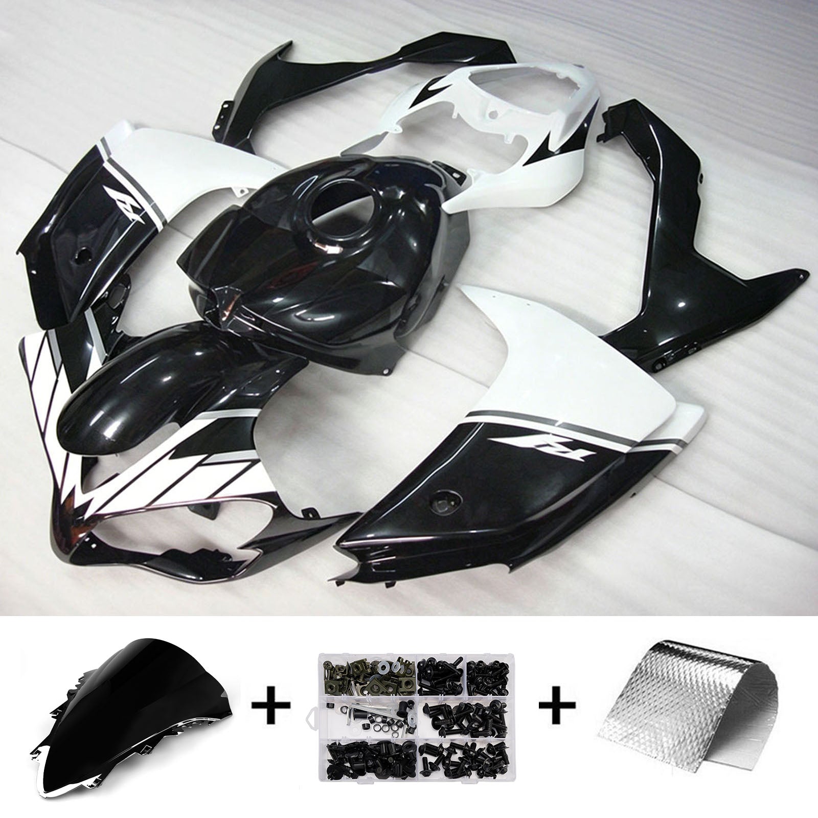 Amotopart 2007–2008 Yamaha YZF 1000 R1 Schwarz/Weiß Verkleidungsset