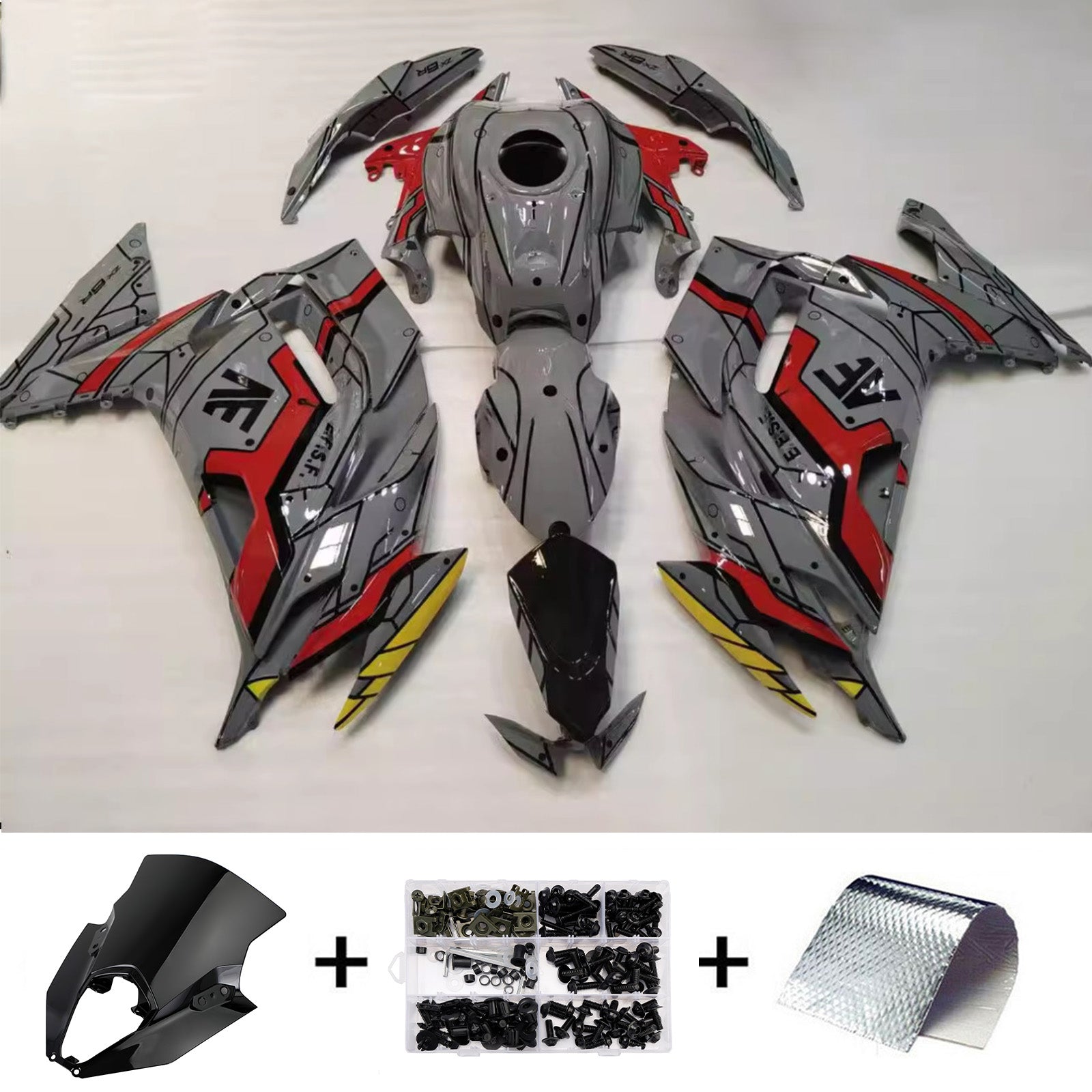Amotopart 2020-2025 Kawasaki ER6F/Ninja650 Grey Red Fairing Kit