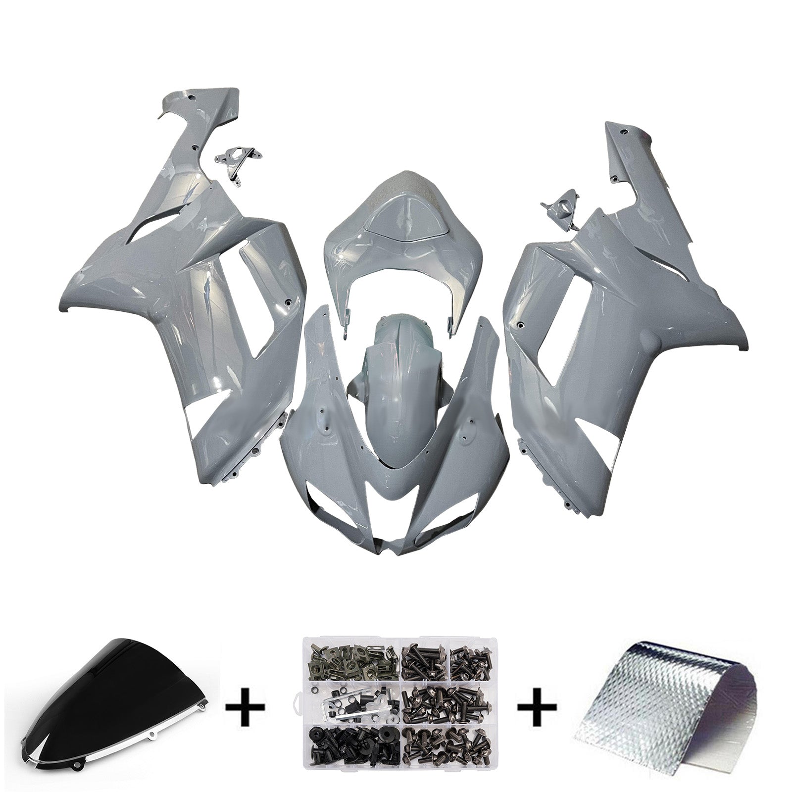 Amotopart 2007-2008 Kawasaki ZX6R 636 Gray Fairing Kit