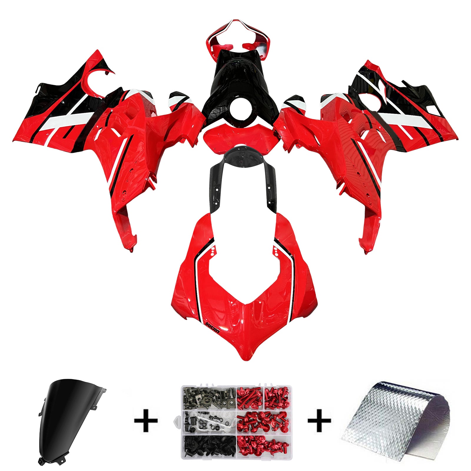Amotopart Ducati 20-21 V4 V4S Glossy Black Red White Fairing Kit