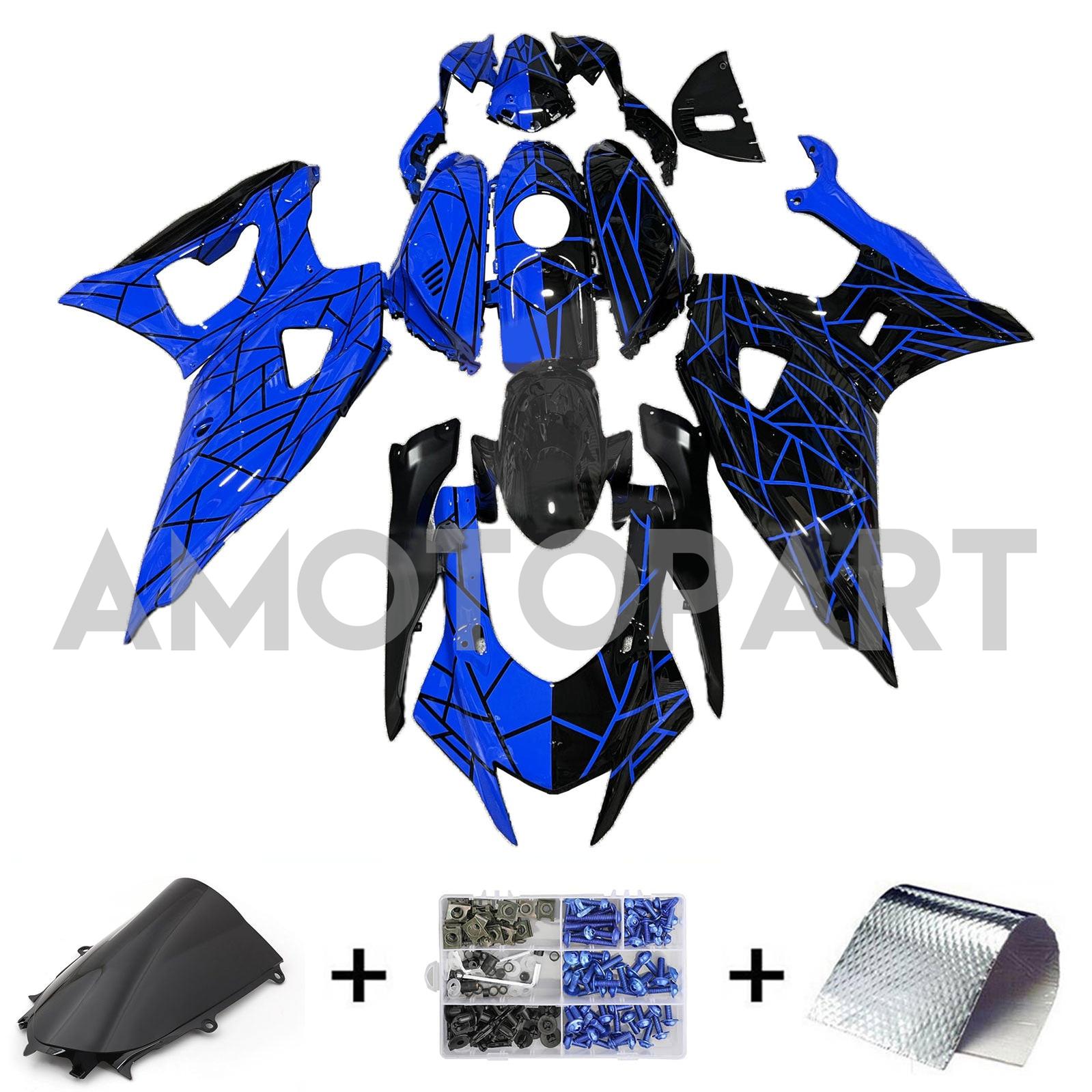 Amotopart 2021-2025 Yamaha YZF-R7 Glossy Black Blue Fairing Kit