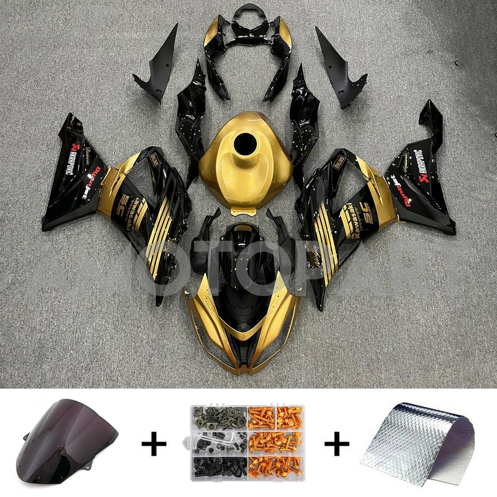 Amotopart Kawasaki ZX6R 636 2013-2018 Gold&Black Style3 Fairing Kit