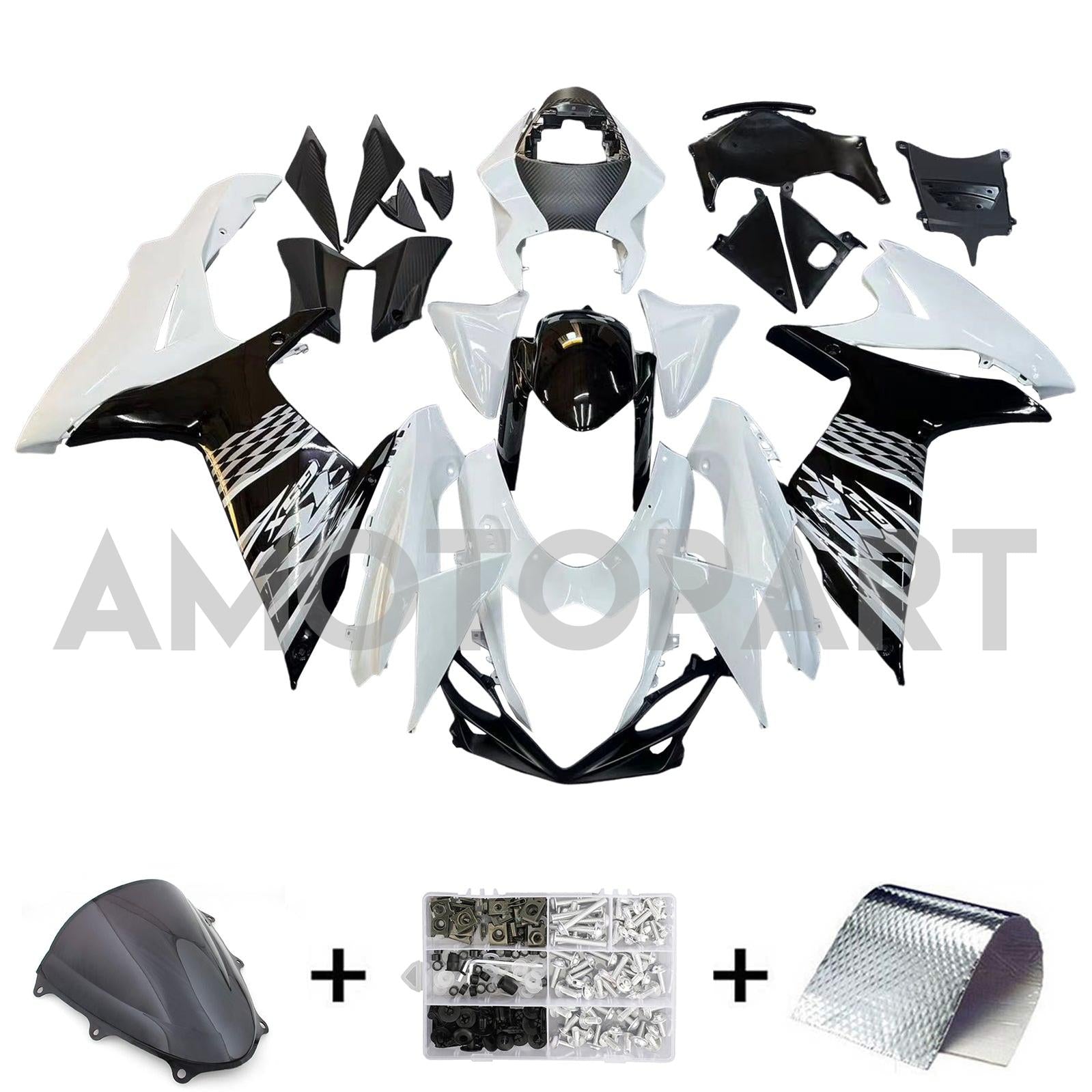 Amotopart 2011-2025 Suzuki GSXR 600/750 White Black Fairing Kit