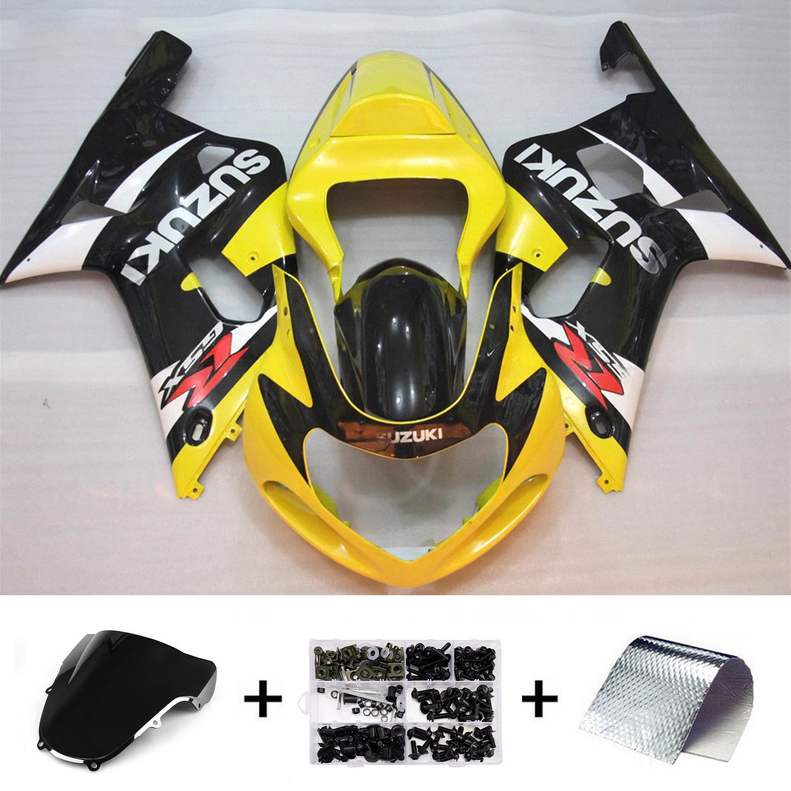 Amotopart Suzuki 2001-2003 GSXR 600 2000-2003 GSXR 750 Yellow Black White Fairing Kit