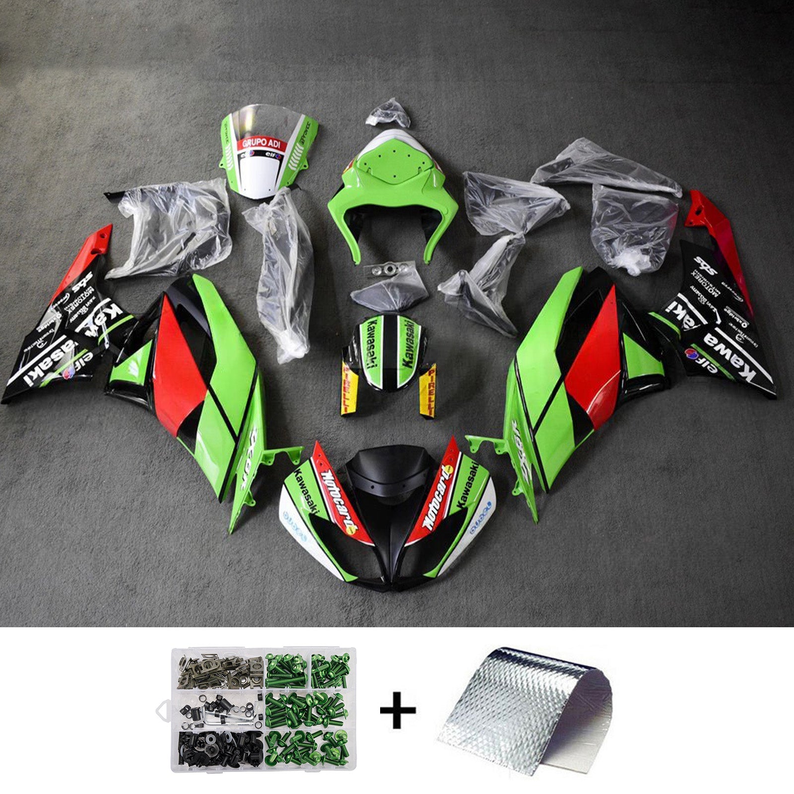 Amotopart 2009-2012 Kawasaki ZX6R 636 Green Black Red Fairing Kit