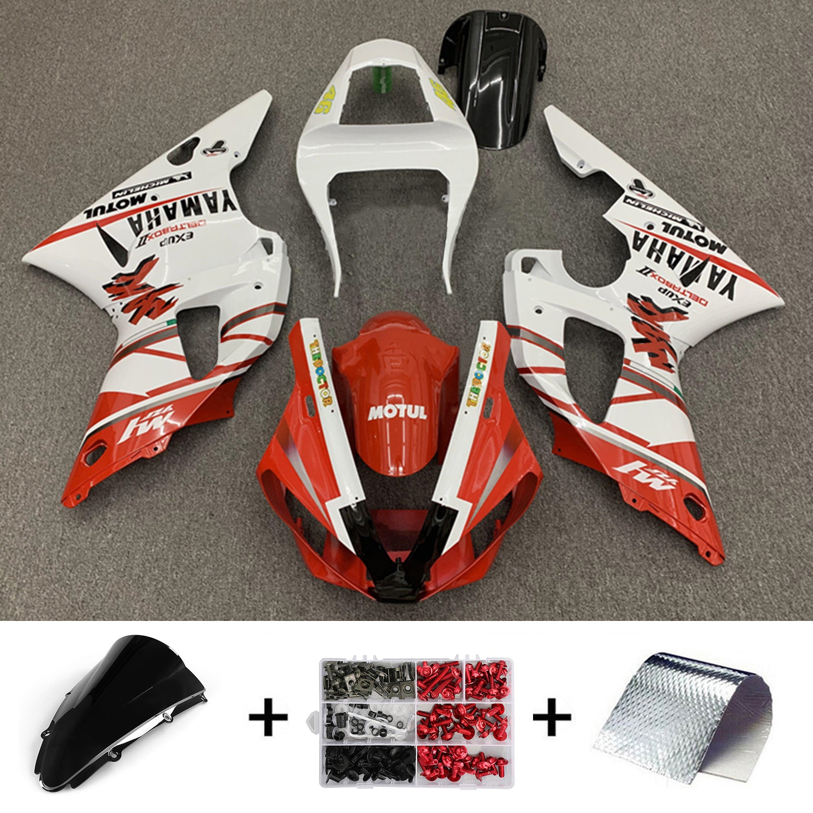 Amotopart 2000-2001 YZF 1000 R1 Yamaha Red & White Style2 Zestaw owiewki
