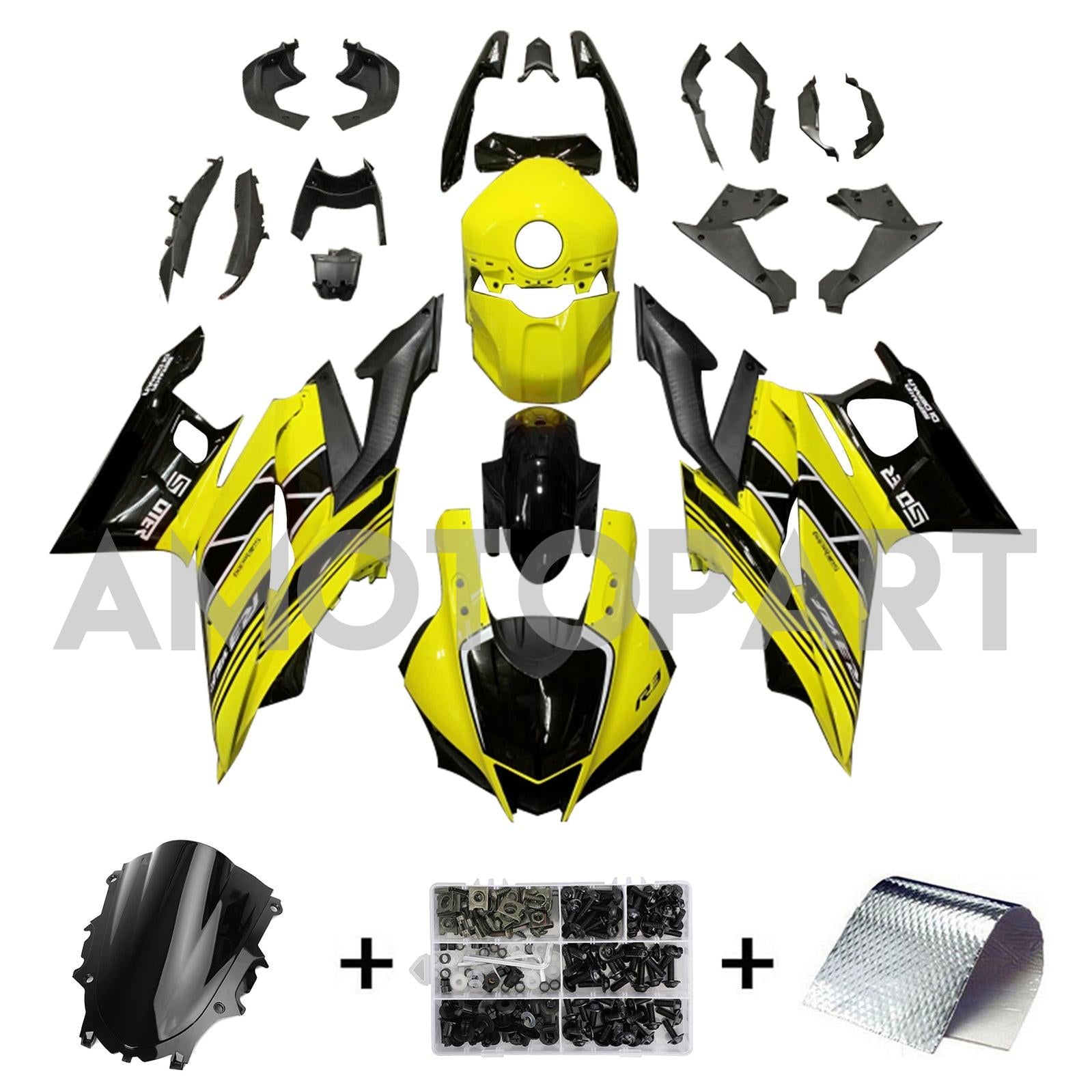 Amotopart 2022-2024 Yamaha YZF-R3 R25 Yellow&Black Fairing Kit