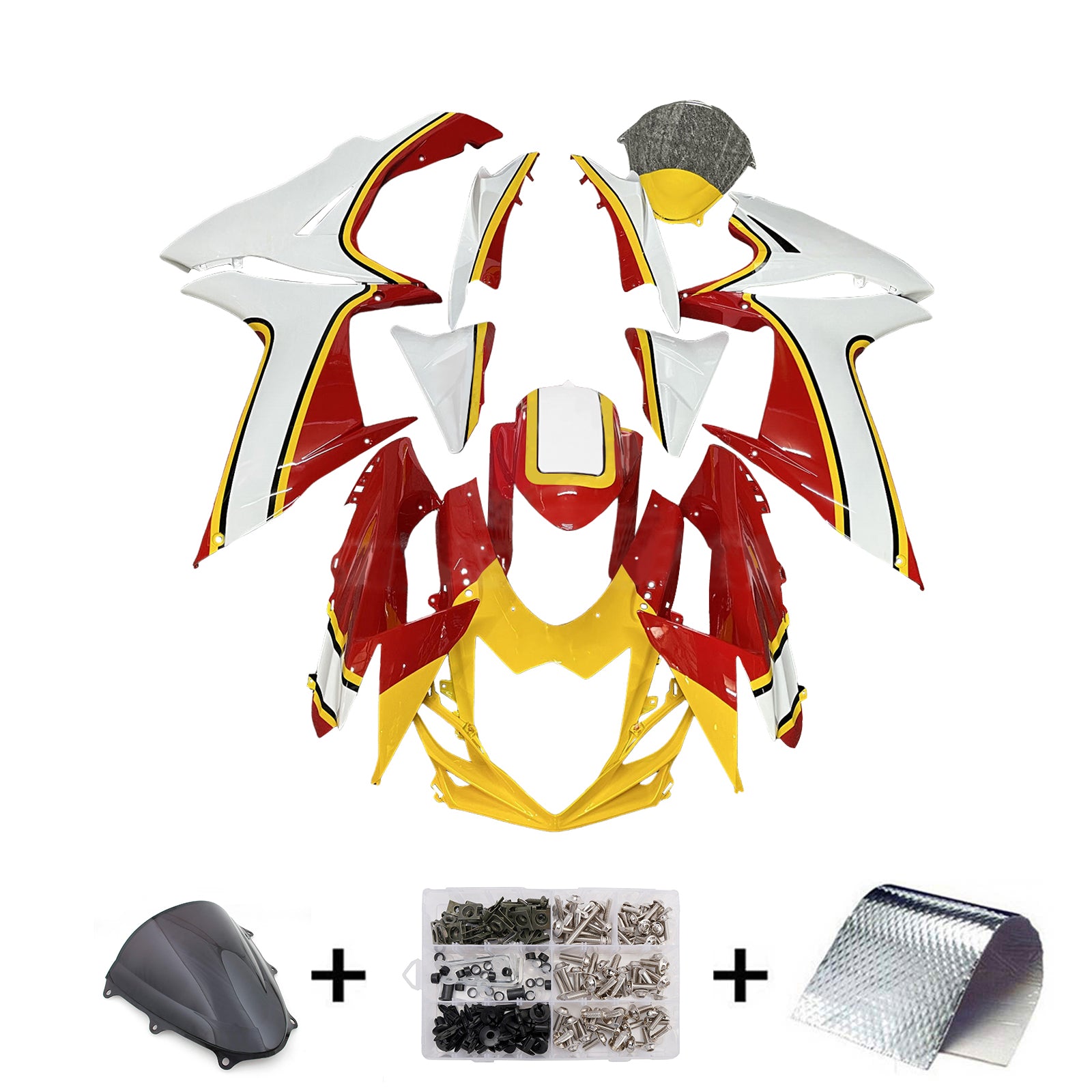 Amotopart 2011-2025 Suzuki GSXR 600/750 White Red Yellow Fairing Kit