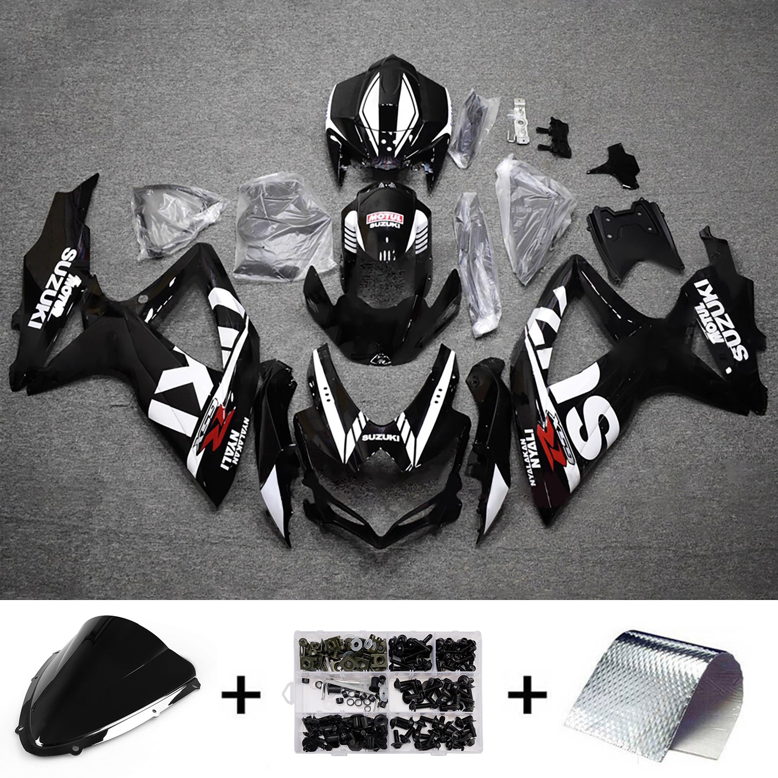 Amotopart 2008-2010 Suzuki GSXR 600/750 Black White Fairing Kit