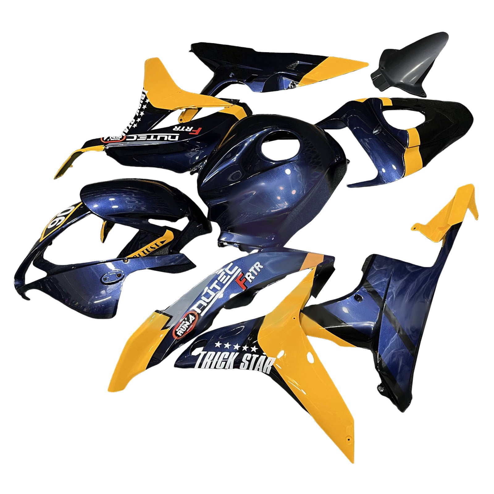 Amotopart 2007-2008 Honda CBR600RR Kit de carénage jaune bleu foncé