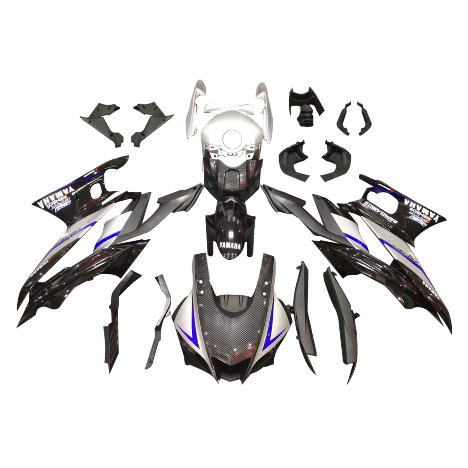 Amotopart Yamaha 2019-2021 YZF R3/YZF R25 Black & Grey Carbon Style2 Fiber Fairing Kit