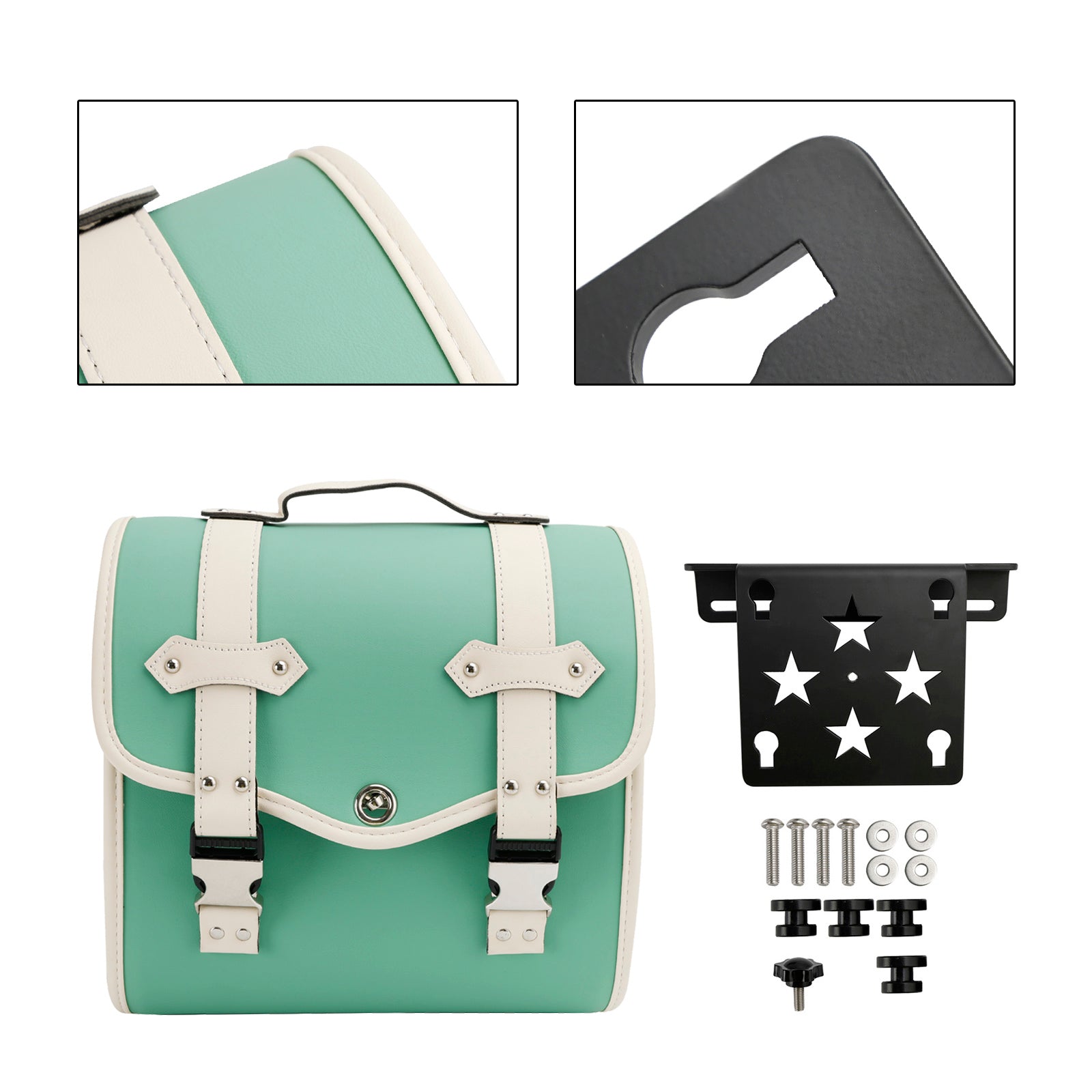 Motor Saddlebag & Brcket Kit Side Storage Universal Quick Release Green