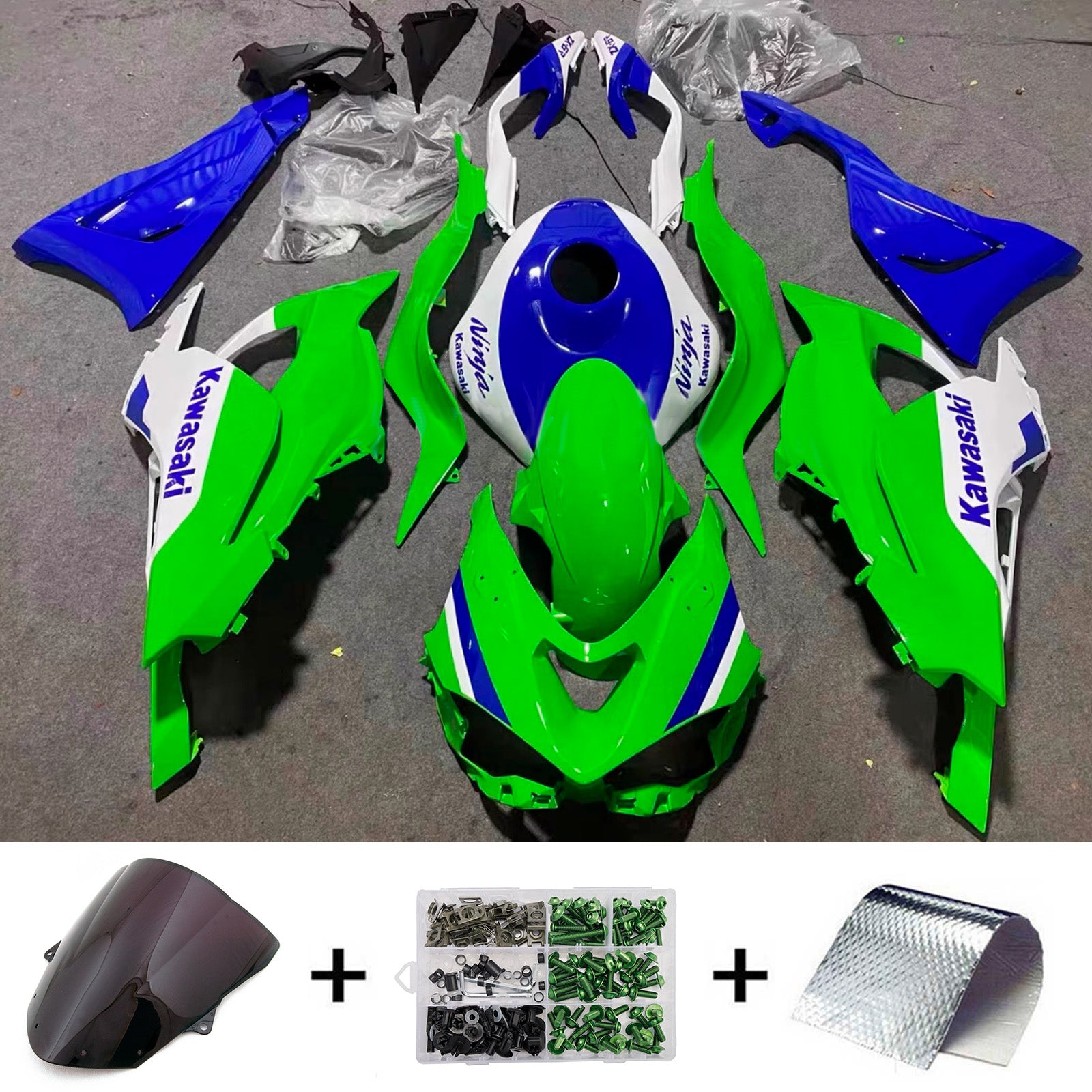 Amotopart 2024-2025 KawasakiΒ ZX-6R Green Blue White Fairing Kit