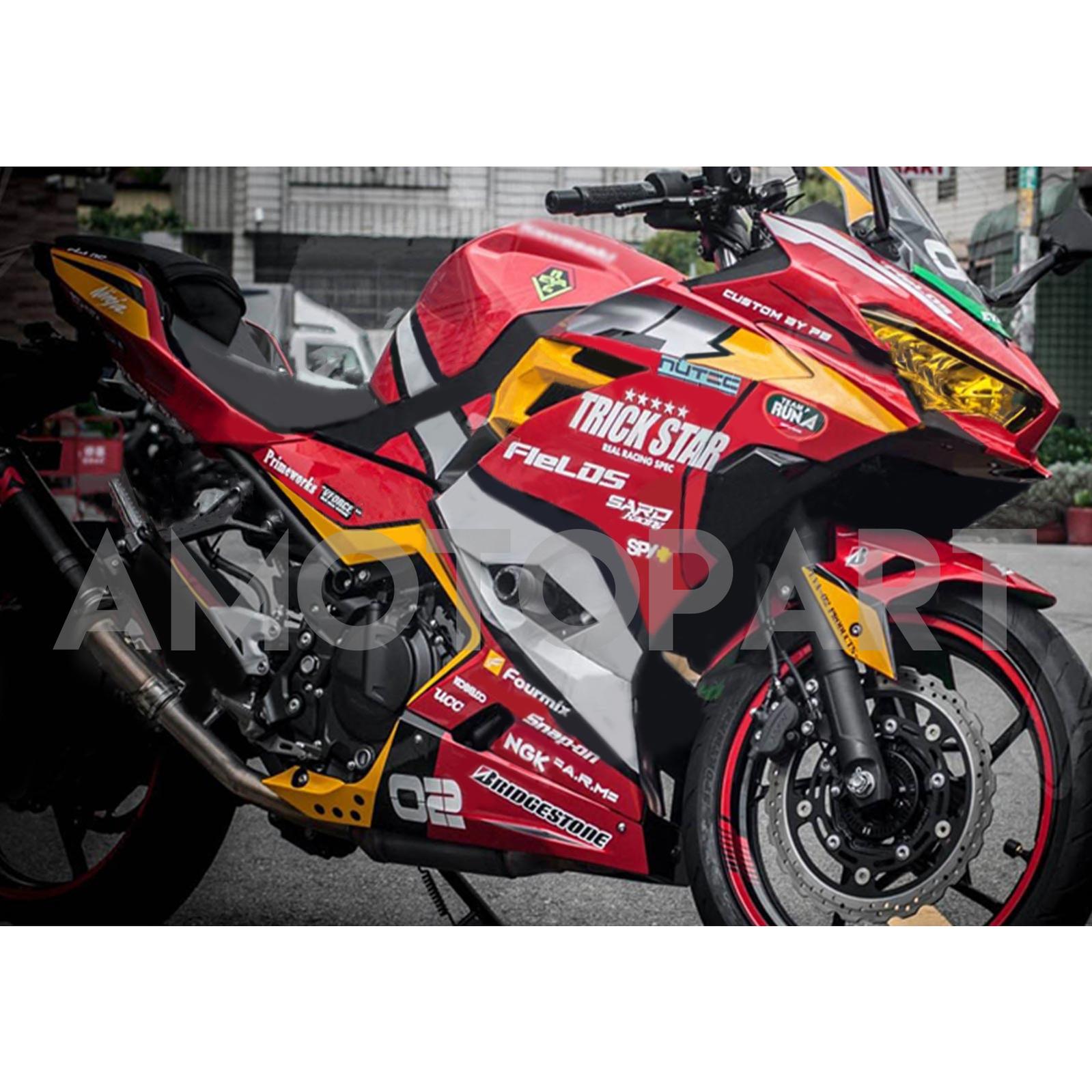 Amotopart 2018-2024 Kawasaki Ex400 Ninja400 Red & Orange Facring Kit