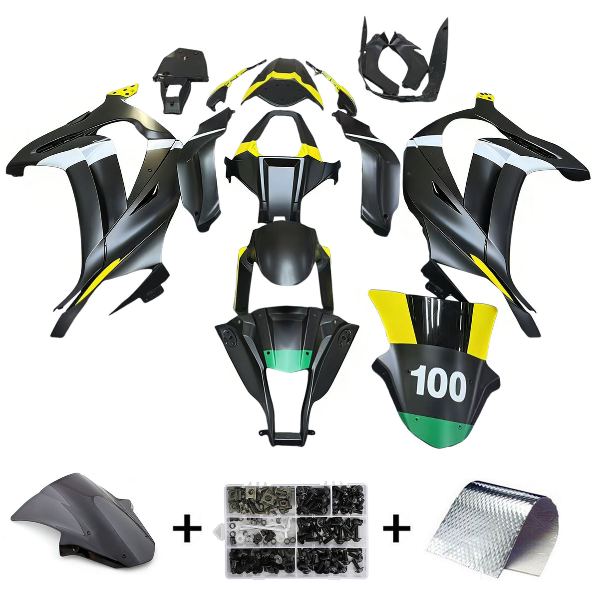 Amotopart 2011-2015 Kawasaki ZX-10R Yellow Black White Fairing Kit
