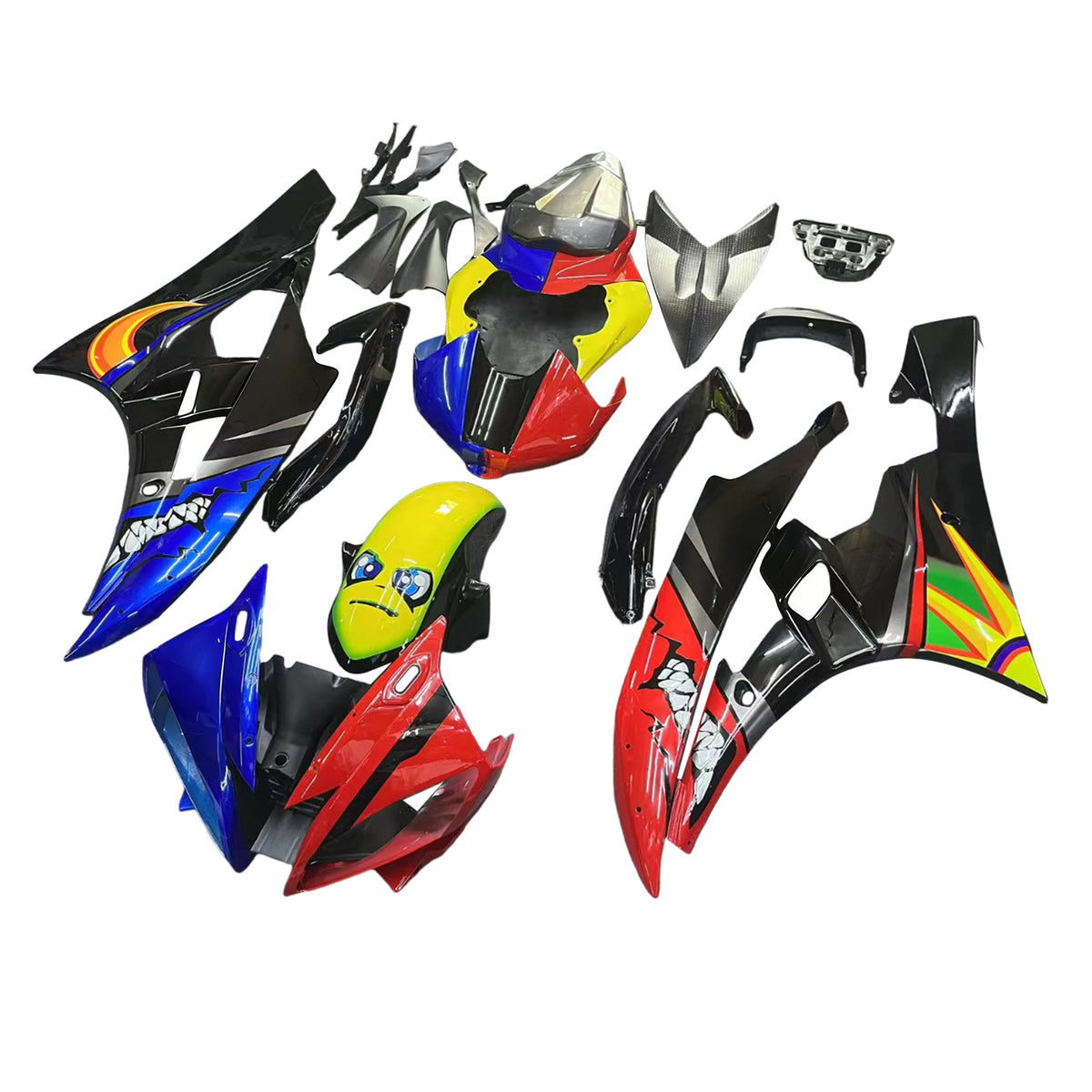 Amotopart 2006–2007 Yamaha YZF-R6 Schwarz Rot Grau Blau Verkleidungsset