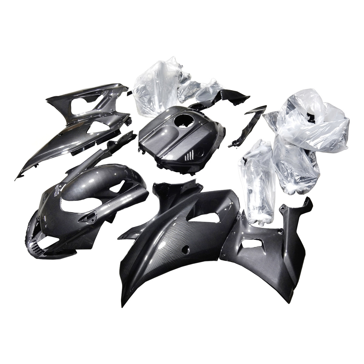 Amotopart 2021-2025 Yamaha YZF-R7 Black White Carbon Fiber Pattern Fairing Kit