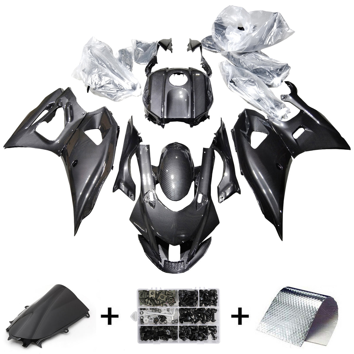 Amotopart 2021-2025 Yamaha YZF-R7 Black White Carbon Fiber Pattern Fairing Kit
