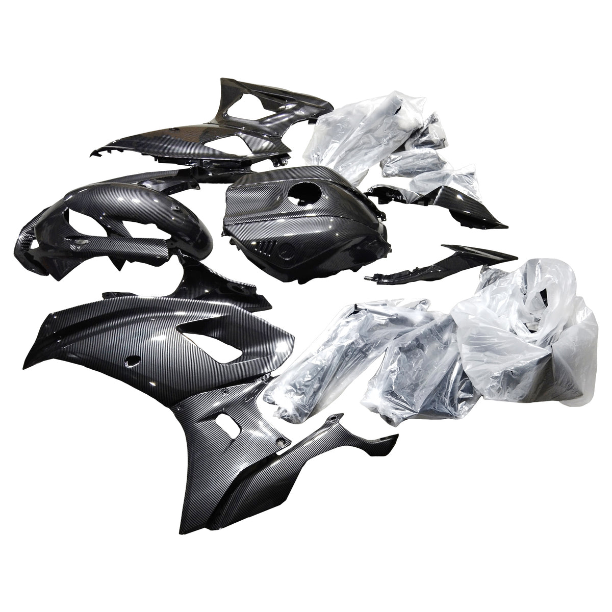 Amotopart 2021-2025 Yamaha YZF-R7 Black White Carbon Fiber Pattern Fairing Kit