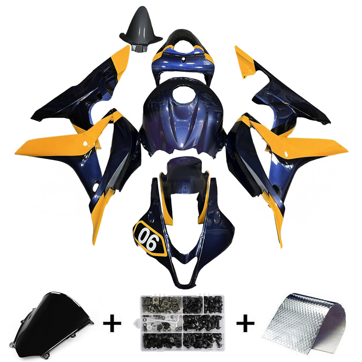 Amotopart 2007-2008 Honda CBR600RR F5 Blue Yellow Fairing Kit