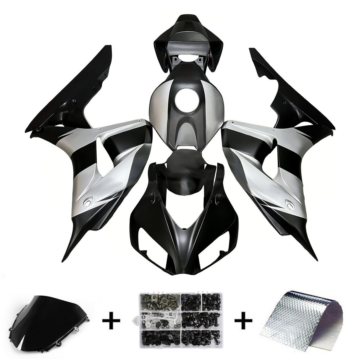 Amotopart 2006-2007 Honda CBR1000RR Silver Black Fairing Kit