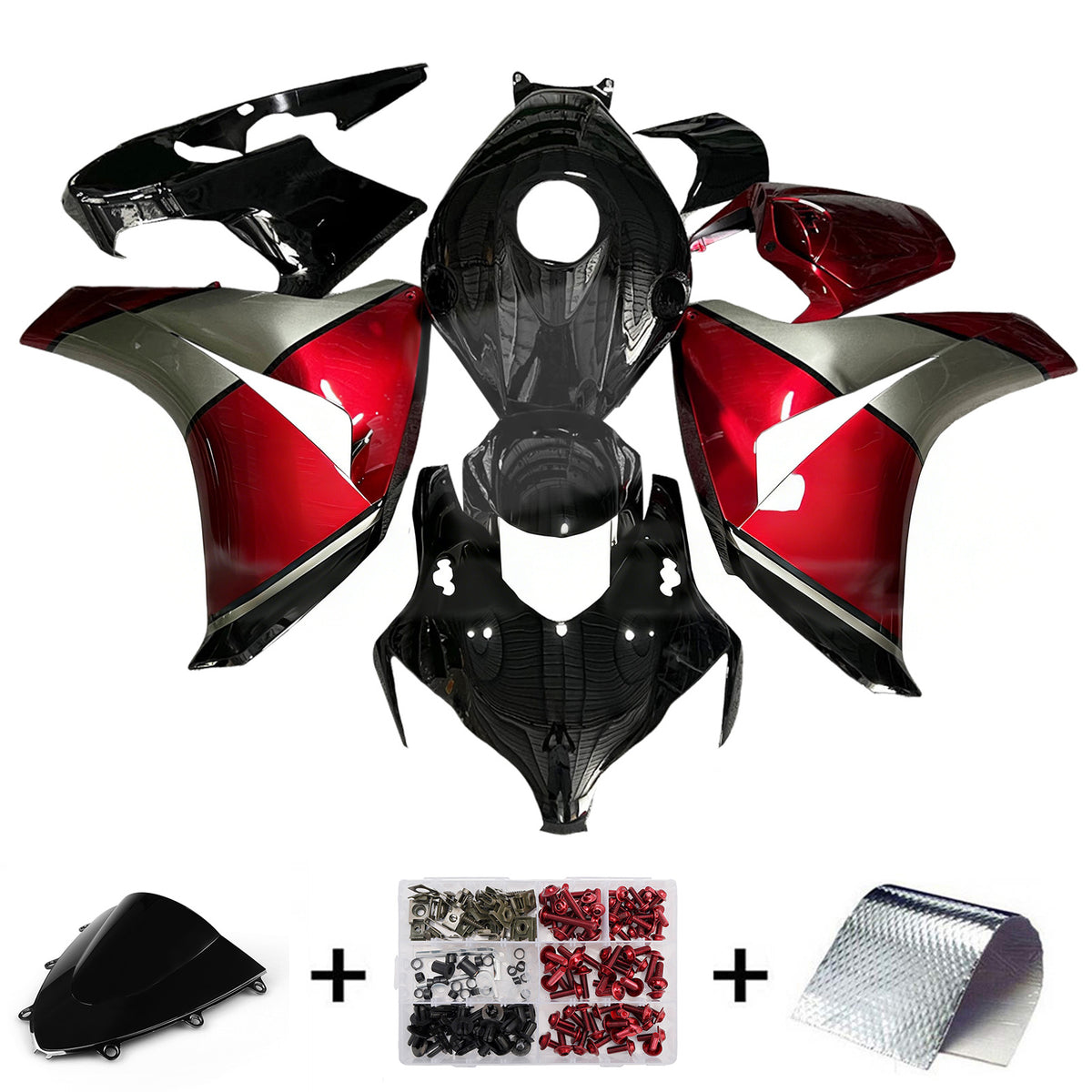 Amotopart 2008-2011 Honda CBR1000RR Black Red Fairing Kit