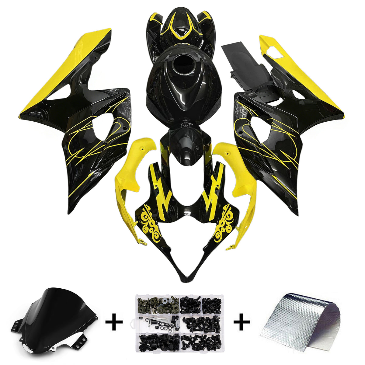 Amotopart 2005–2006 Suzuki GSX-R1000 K5 Schwarz Weiß Grau Gelb Verkleidungsset