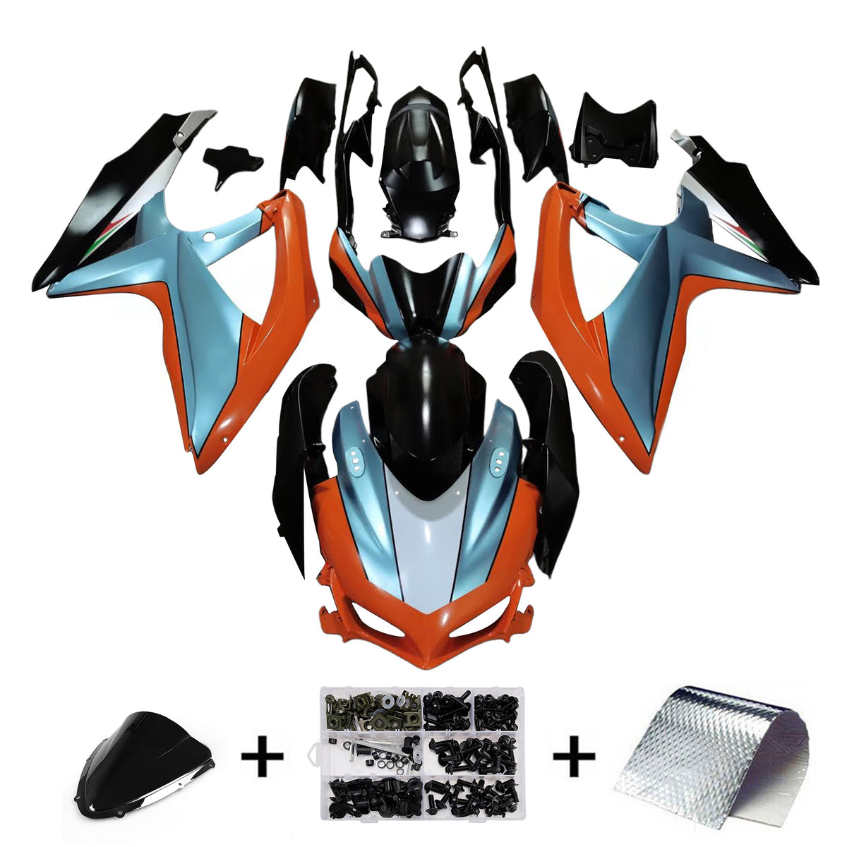 Amotopart 2008–2010 Suzuki GSX-R600 750 K8 Schwarz Blau Orange Weiß Verkleidungsset