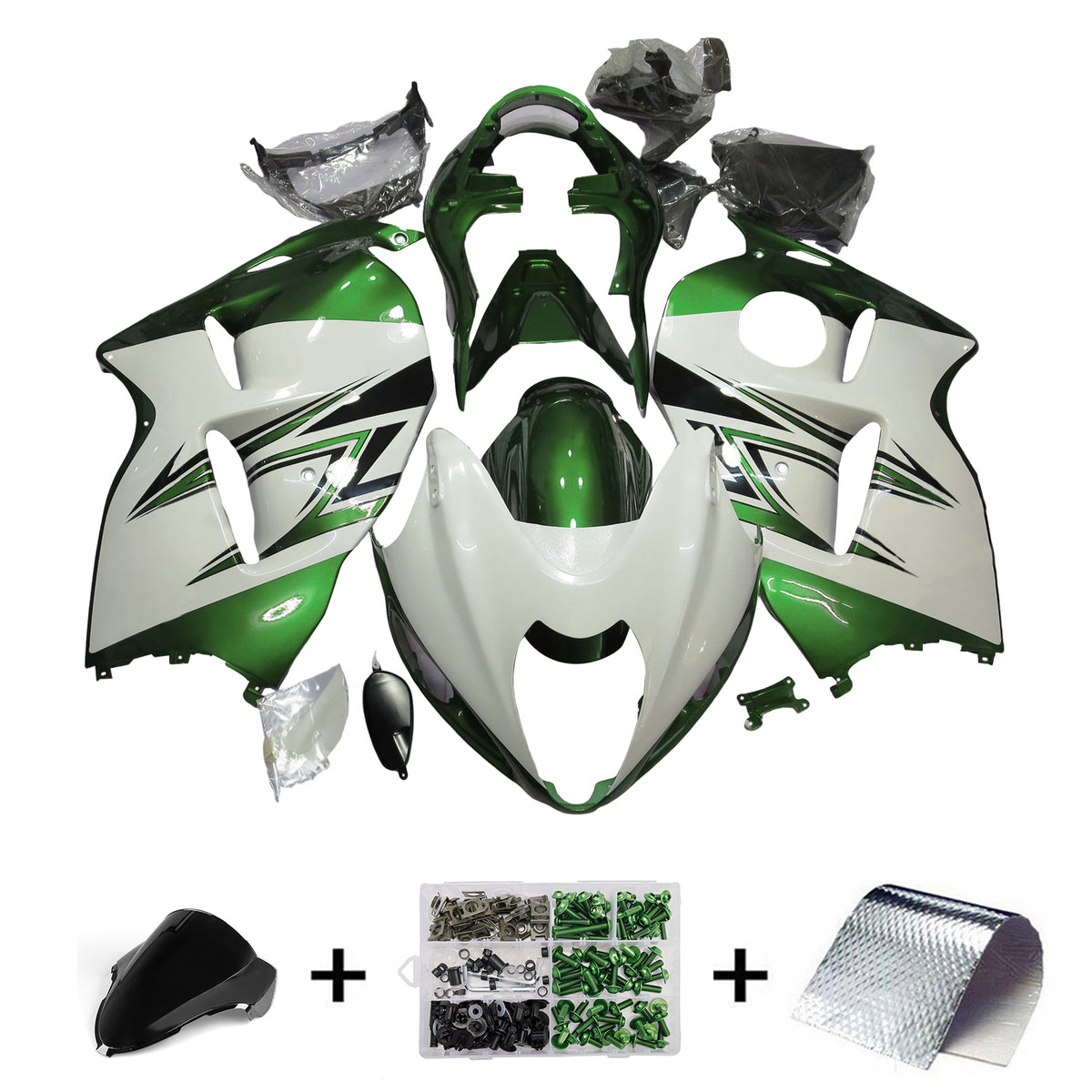 Amotopart 1999-2007 Suzuki Hayabusa GSX1300R Gray White Green Black Fairing Kit