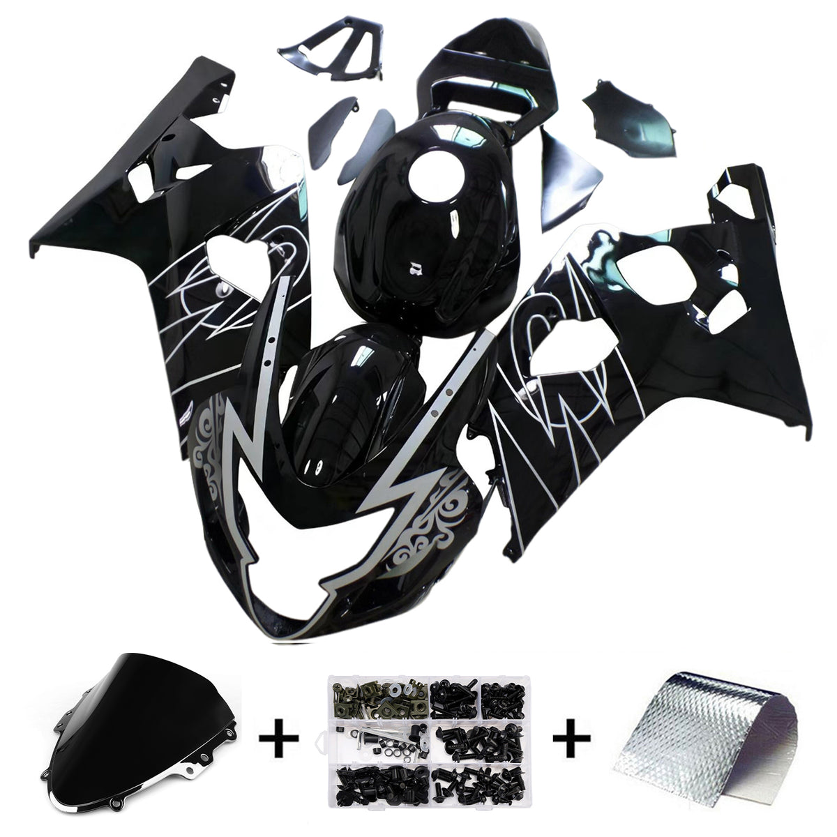 Amotopart 2004-2005 Suzuki GSX-R600 750 K4 Gray White Black Fairing Kit