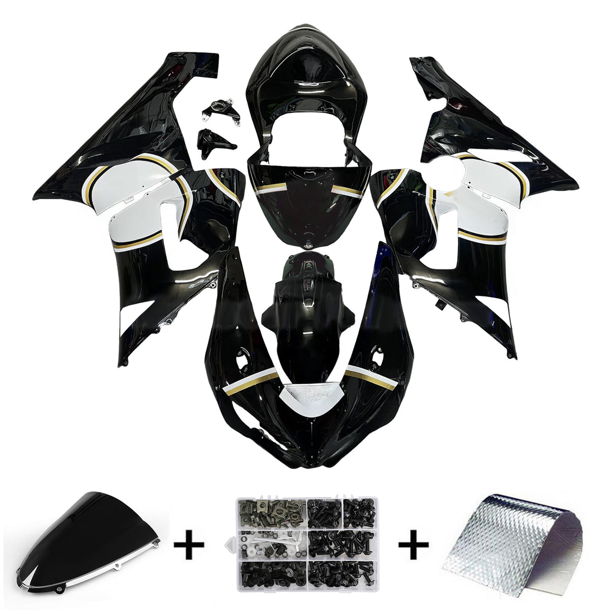 Amotopart 2005-2006 Kawasaki ZX-6R 636 White Black Grey Fairing Kit
