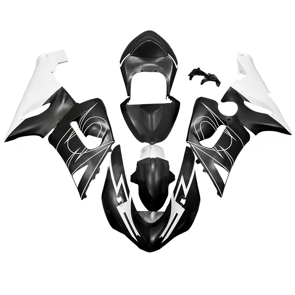 Amotopart 2005-2006 Kawasaki ZX-6R 636 Black White Gray Fairing Kit