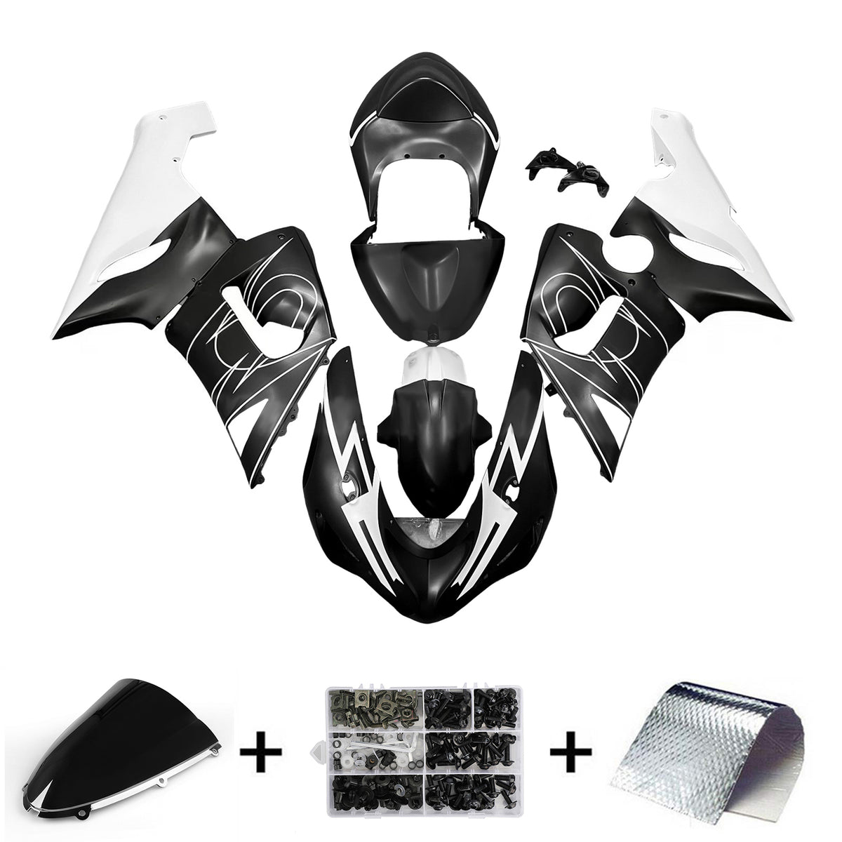 Amotopart 2005-2006 Kawasaki ZX-6R 636 Black White Gray Fairing Kit