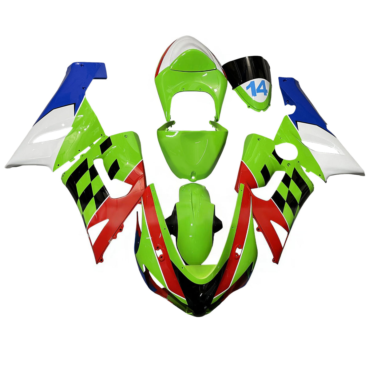 Amotopart 2005-2006 Kawasaki ZX-6R 636 Green White Red Black Fairing Kit