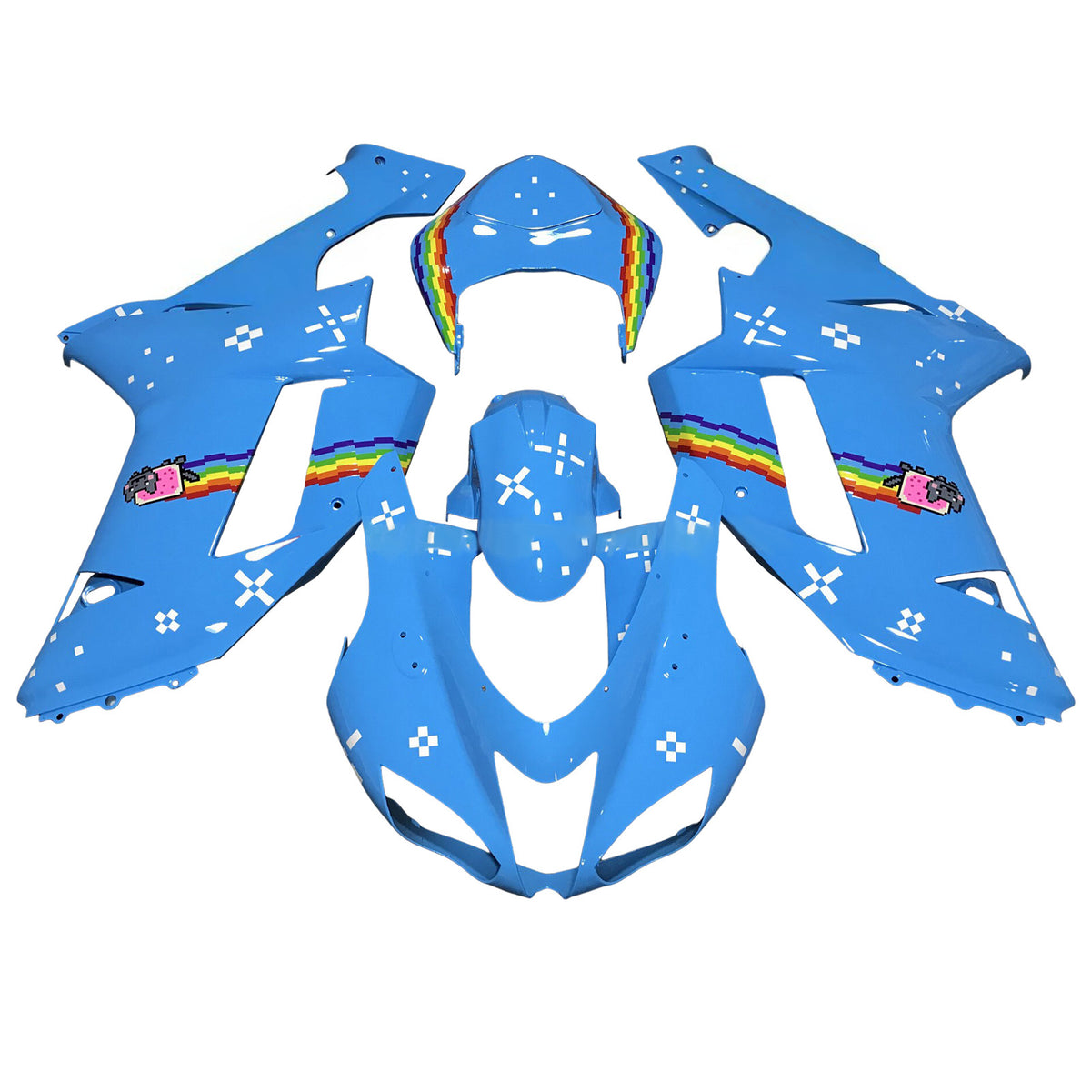 Amotopart 2007-2008 Kawasaki ZX-6R 636 White Blue Fairing Kit