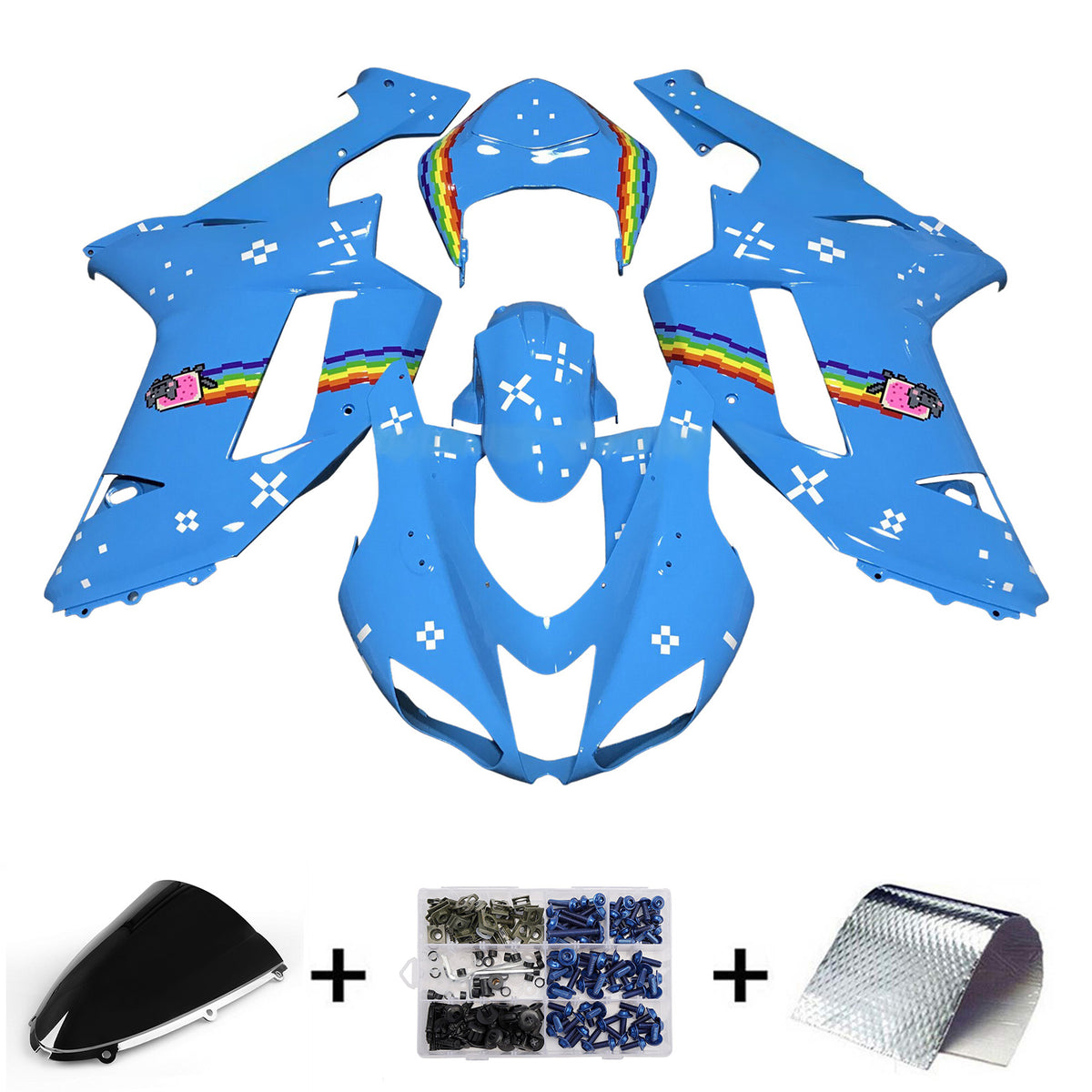 Amotopart 2007–2008 Kawasaki ZX-6R 636 Weiß Blau Verkleidungsset