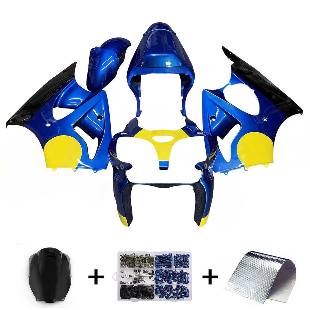 Amotopart 2000-2002 2005-2008 Kawasaki ZX-6R 636 ZZR600 Kit carena bianco blu nero giallo