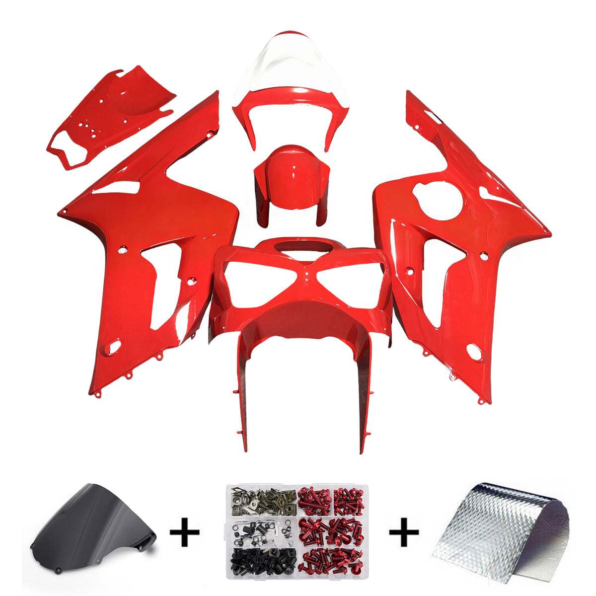 Amotopart 2003–2004 Kawasaki ZX-6R 636 rot-weißes Verkleidungsset