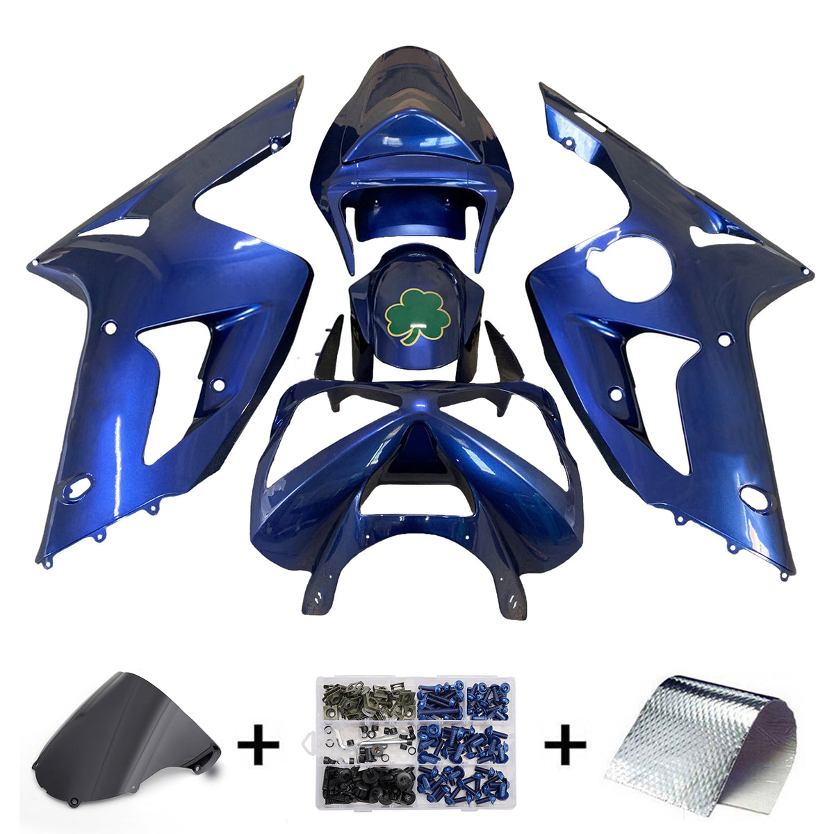 Amotopart 2003–2004 Kawasaki ZX-6R 636 Blau Schwarz Weiß Verkleidungsset