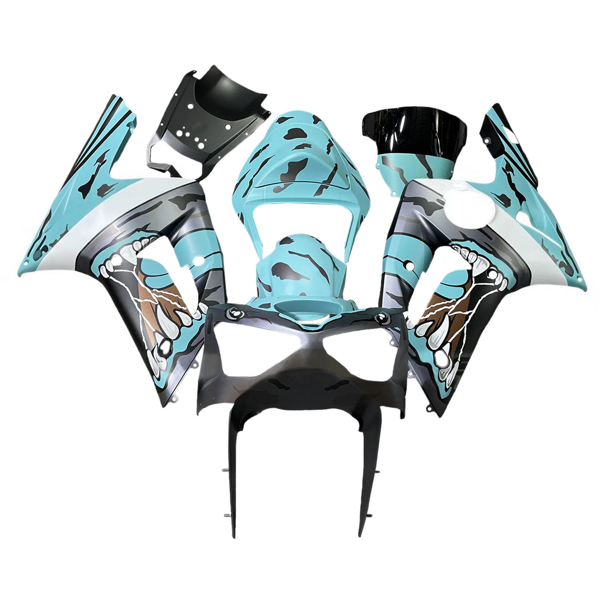 Amotopart 2003-2004 Kawasaki ZX-6R 636 Gray Blue White Black Fairing Kit