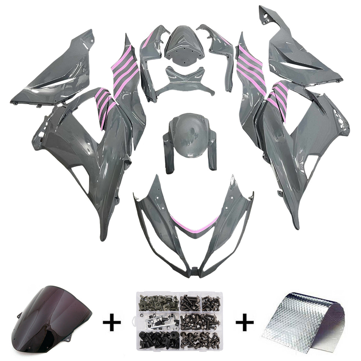 Amotopart 2013-2018 Kawasaki ZX-6R 636 Gray White Fairing Kit
