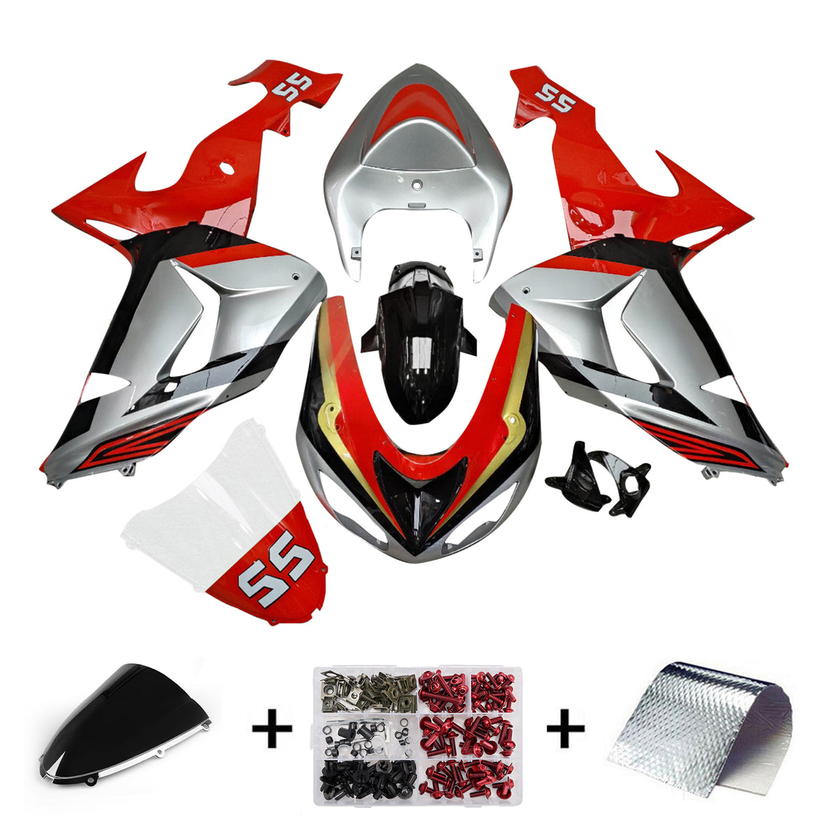 Amotopart 2006-2007 Kawasaki ZX-10R Gray Black White Red Fairing Kit
