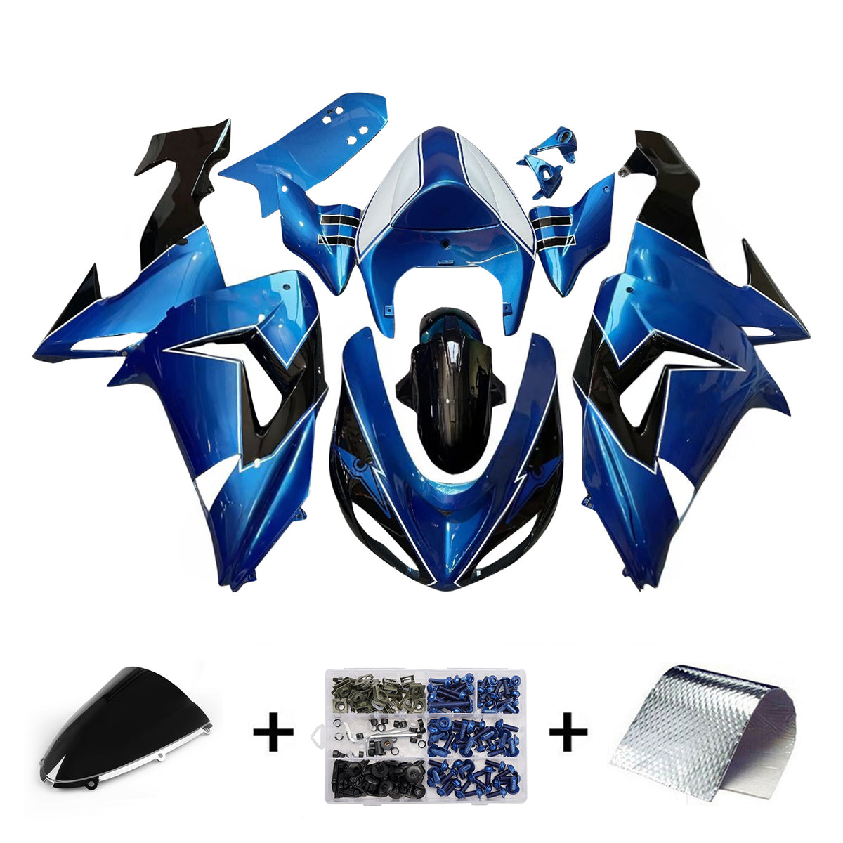 Amotopart 2006-2007 Kawasaki ZX-10R Blue Black White Fairing Kit