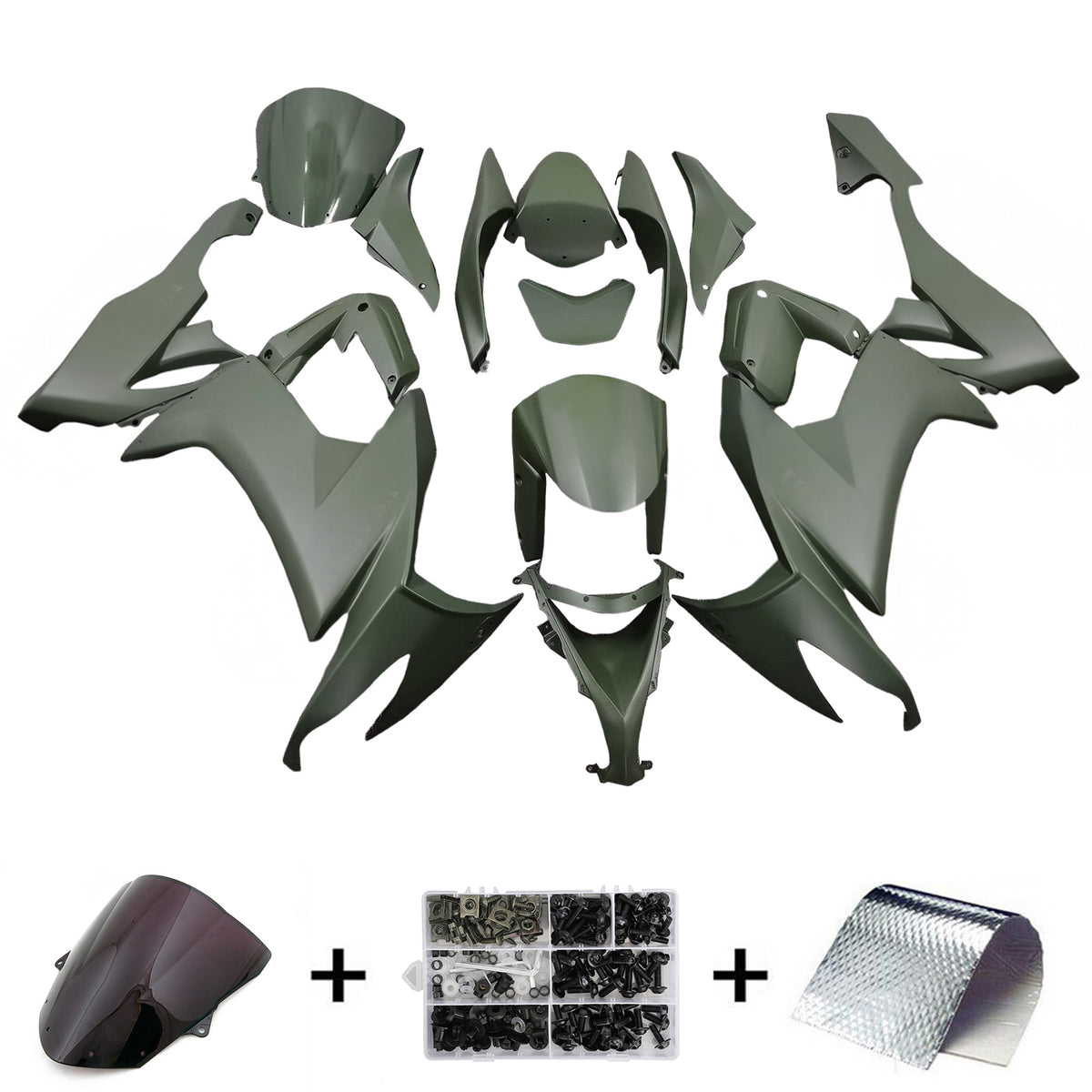 Amotopart 2008–2010 Kawasaki ZX-10R Schwarz Grau Grün Weiß Verkleidungsset