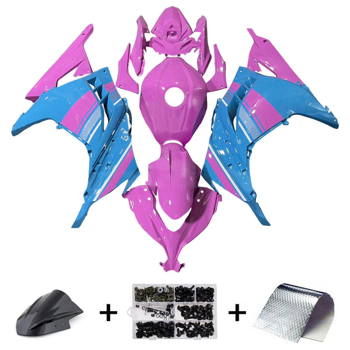 Amotopart 2013-2024 Kit carena Kawasaki EX300 Ninja300 rosa blu viola