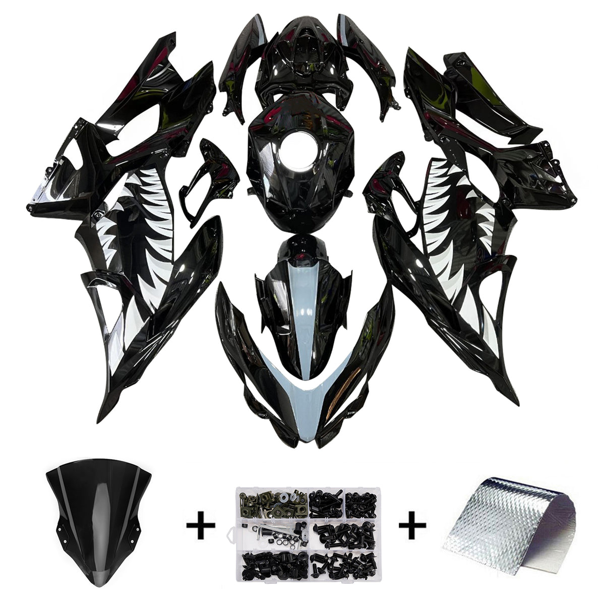 Amotopart 2018-2024 Kawasaki EX400 Ninja 400 Black White Fairing Kit