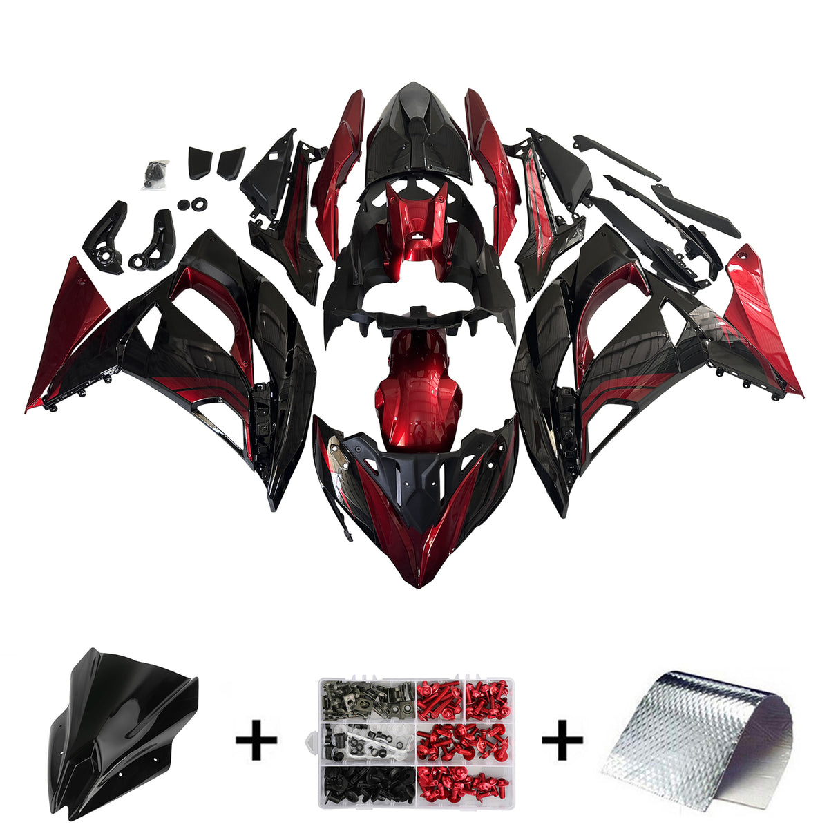 Amotopart 2017-2019 Kawasaki ER-6F Ninja 650R Black White Red Fairing Kit